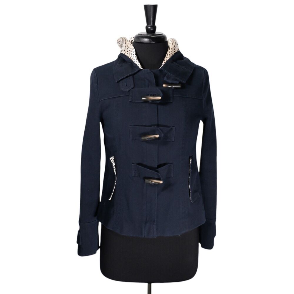 Banana Republic Women's Jacket Navy Blue Full Zip Toggle Polka Dot Lined Twill S